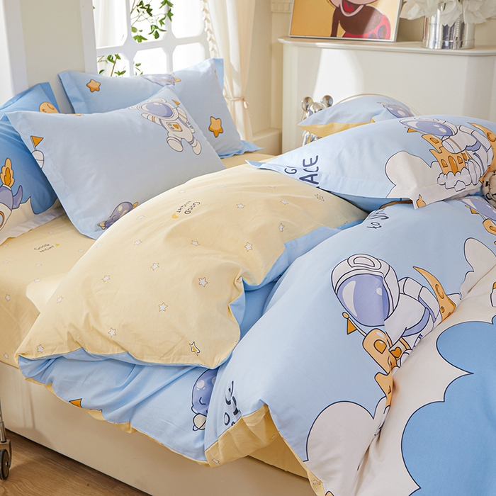 91家纺网 家纺一手货源 找家纺 钰伶 新款全棉简约12868印花纯棉四件套（预留6厘米缩水尺寸） 月亮宇航员