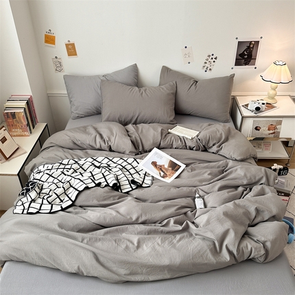91家纺网 家纺一手货源 找家纺 多品家纺 2024新款超柔混搭水洗棉四件套--单被套 浅灰+银灰