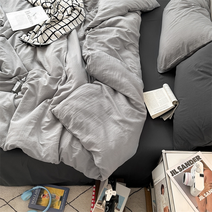 91家纺网 家纺一手货源 找家纺 多品家纺 2024新款超柔混搭水洗棉四件套--单被套 银灰+深灰