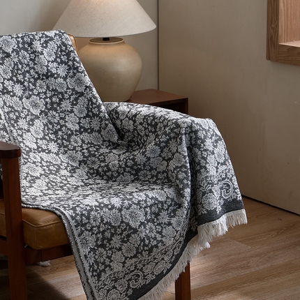 子和 2024新款全棉缩绒毯（浅色） 雏菊微语深碳灰