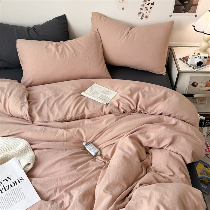 91家纺网 家纺一手货源 找家纺 多品家纺 2024新款超柔混搭水洗棉四件套--单被套 藕粉+深灰