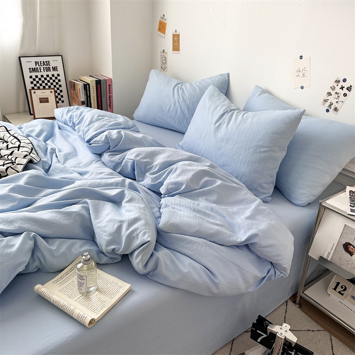 91家纺网 家纺一手货源 找家纺 多品家纺 2024新款超柔混搭水洗棉四件套--单被套 雾霾蓝