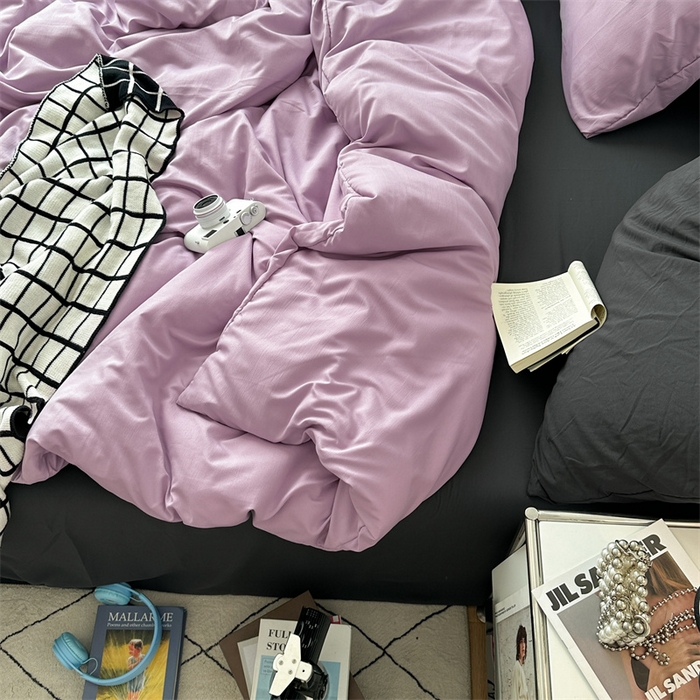 91家纺网 家纺一手货源 找家纺 多品家纺 2024新款超柔混搭水洗棉四件套--单被套 紫罗兰+深灰