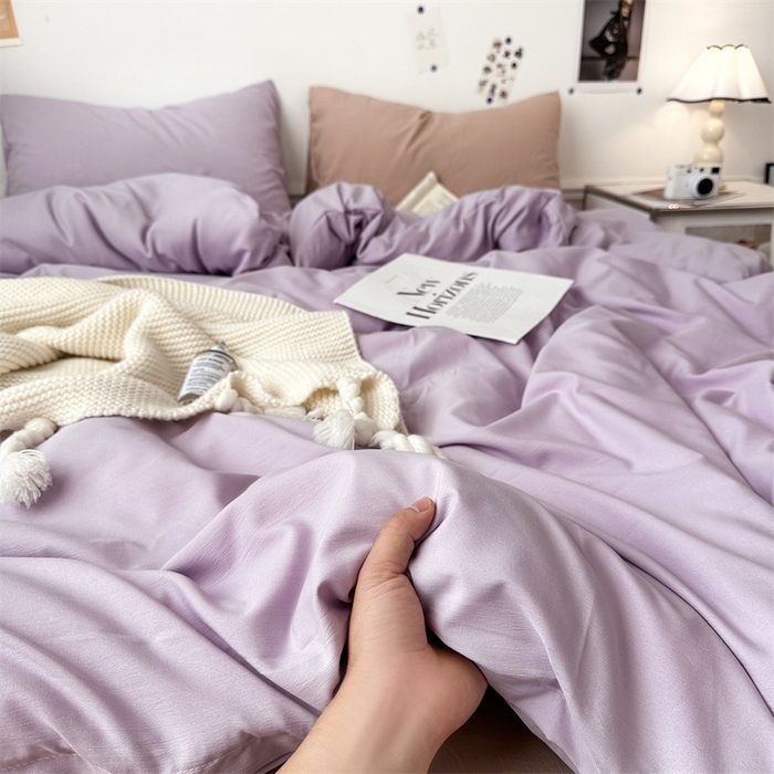 91家纺网 家纺一手货源 找家纺 多品家纺 2024新款超柔混搭水洗棉四件套--单被套 紫罗兰+藕粉