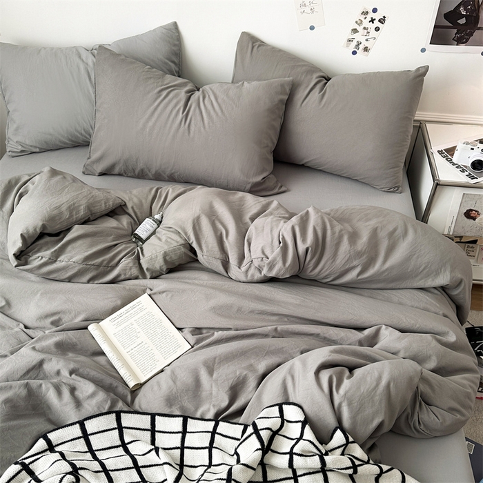 91家纺网 家纺一手货源 找家纺 多品家纺 2024新款超柔混搭水洗棉四件套--单被套 浅灰+银灰
