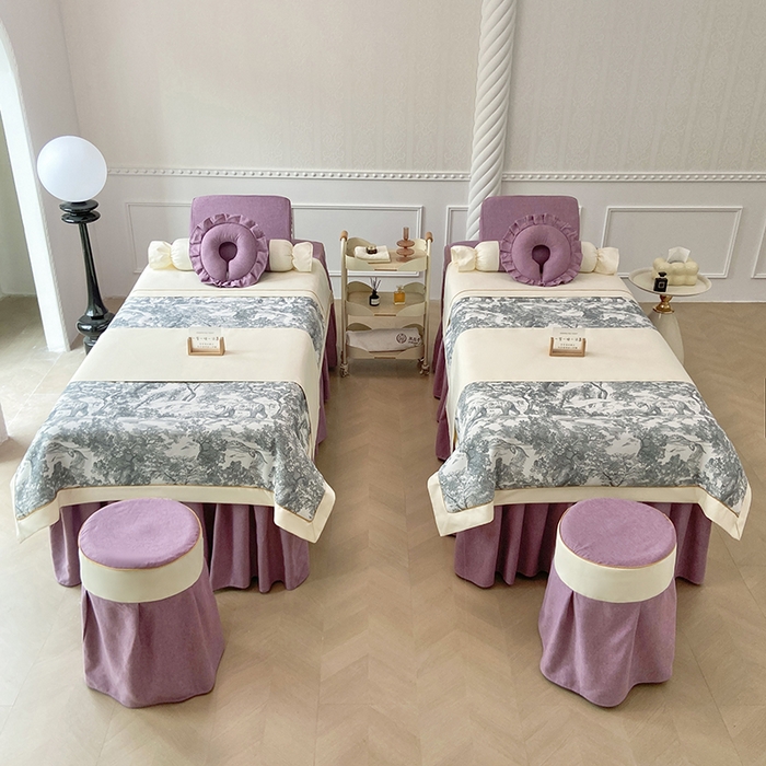 91家纺网 家纺一手货源 找家纺 莉人坊美容床罩批发 2024新款彩棉麻美容床罩系列 清雅紫色