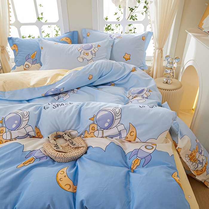 91家纺网 家纺一手货源 找家纺 钰伶 新款全棉简约12868印花纯棉四件套（预留6厘米缩水尺寸） 月亮宇航员