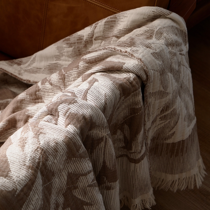 91家纺网 家纺一手货源 找家纺 子和 2024新款全棉缩绒毯（浅色） 鸽羽从林大地棕