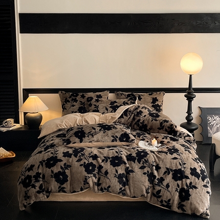 91家纺网 家纺一手货源 找家纺 798家纺 2025新款兔毛印花四件套美拉德系列 美拉德-简爱灰