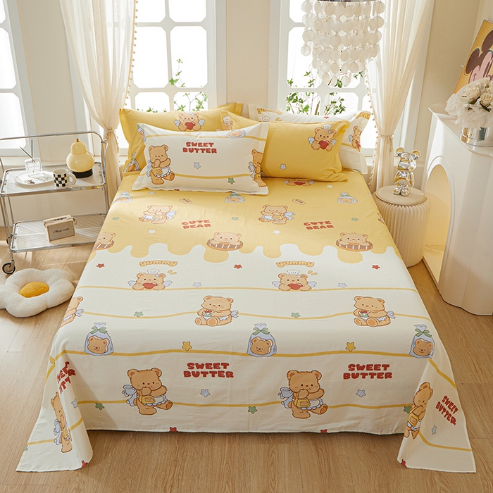 91家纺网 家纺一手货源 找家纺 钰伶 2025新款全棉简约12868纯棉单床单 黄油小熊A版