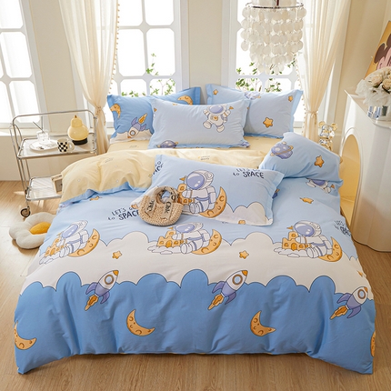 钰伶 新款全棉简约12868印花纯棉四件套（预留6厘米缩水尺寸） 月亮宇航员