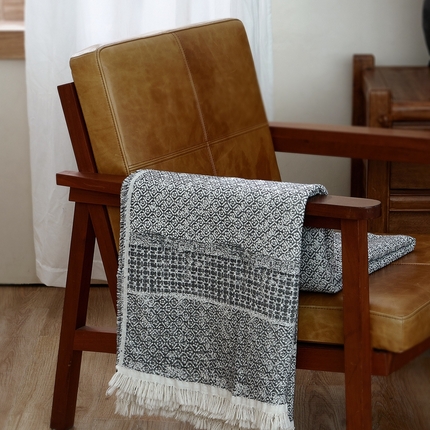 子和 2024新款全棉缩绒毯（浅色） 光影马赛克深碳灰