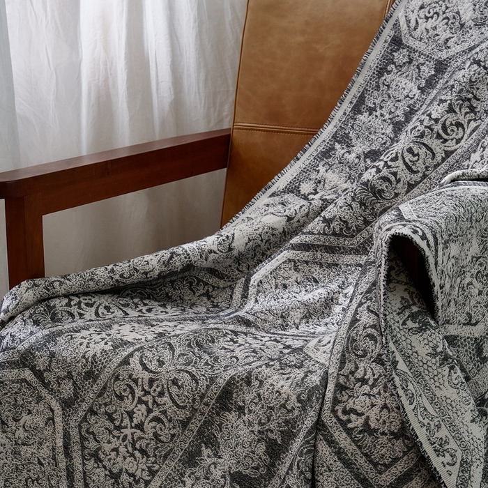 91家纺网 家纺一手货源 找家纺 子和 2024新款全棉缩绒毯（浅色） 大马士革深碳灰