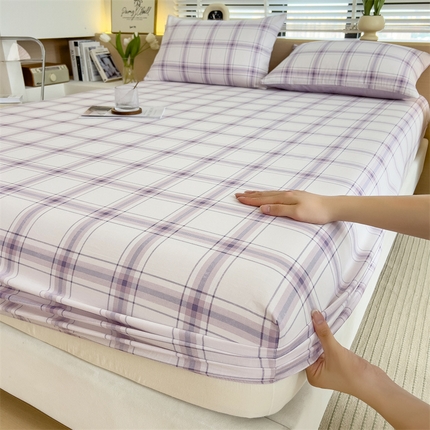 91家纺网 家纺一手货源 找家纺 798家纺 2025新款12868全棉格子纯色单床笠 紫日