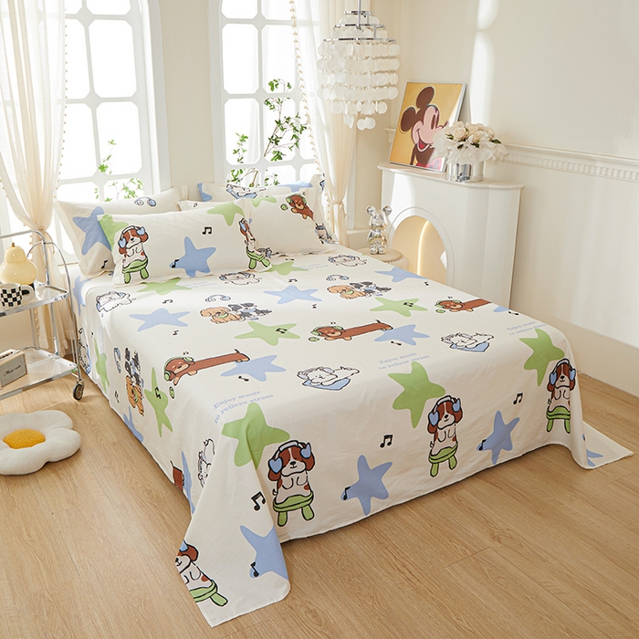 91家纺网 家纺一手货源 找家纺 钰伶 2025新款全棉简约12868纯棉单床单 音乐小狗A版