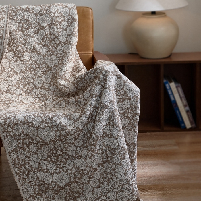 91家纺网 家纺一手货源 找家纺 子和 2024新款全棉缩绒毯（浅色） 雏菊微语大地棕