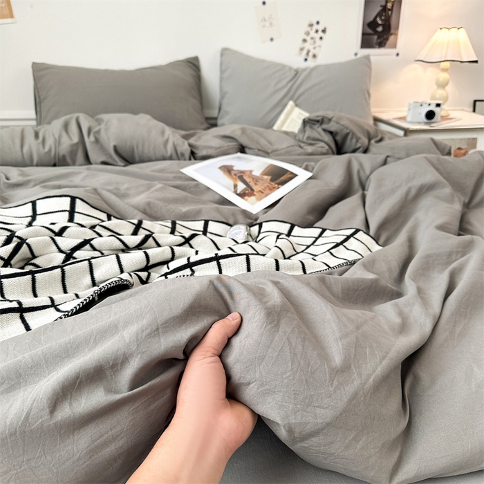 91家纺网 家纺一手货源 找家纺 多品家纺 2024新款超柔混搭水洗棉四件套--单被套 浅灰+银灰