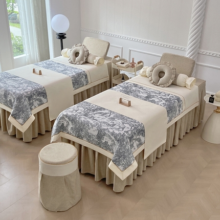 莉人坊美容床罩批发 2024新款彩棉麻美容床罩系列 清雅驼色