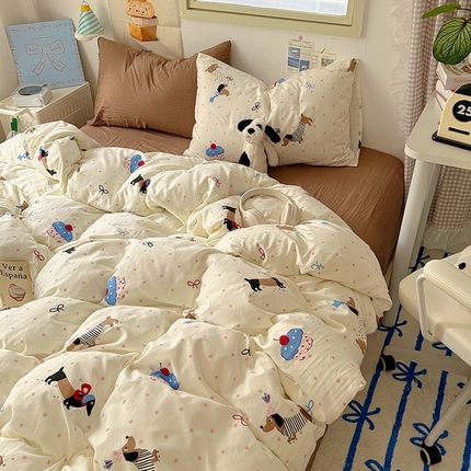 91家纺网 家纺一手货源 找家纺 阿曼达 2024新款ins博主风印花水洗m四件套 腊肠狗