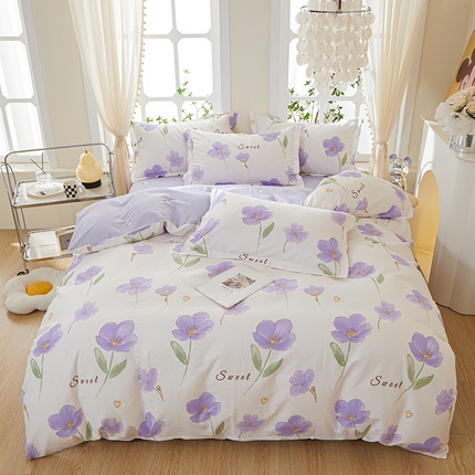 钰伶 新款全棉简约12868印花纯棉四件套（预留6厘米缩水尺寸）甜花韵美
