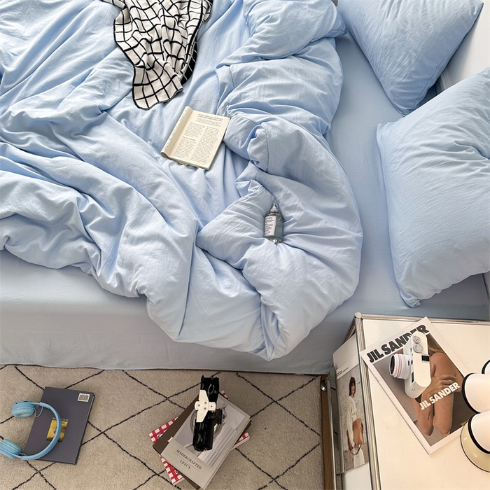 91家纺网 家纺一手货源 找家纺 多品家纺 2024新款超柔混搭水洗棉四件套--单被套 雾霾蓝