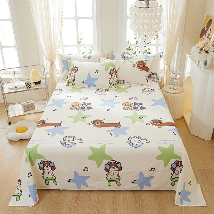 91家纺网 家纺一手货源 找家纺 钰伶 2025新款全棉简约12868纯棉单床单 音乐小狗A版