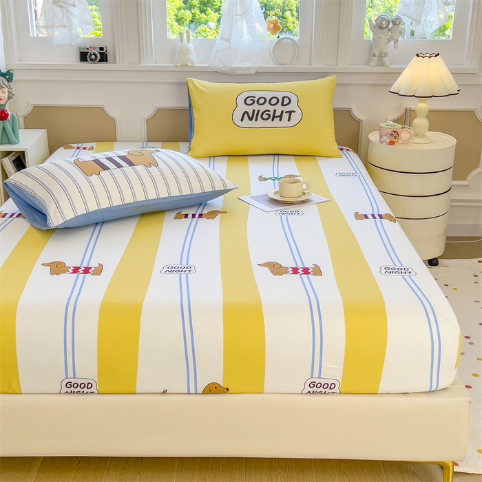 91家纺网 家纺一手货源 找家纺 798家纺 2025新款12868全棉印花床笠 布丁狗狗