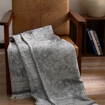 91家纺网 家纺一手货源 找家纺 子和 2024新款全棉缩绒毯（浅色） 瑰丽穹顶深碳灰