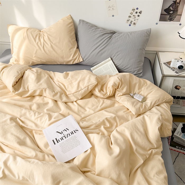 91家纺网 家纺一手货源 找家纺 多品家纺 2024新款超柔混搭水洗棉四件套--单被套 米黄+银灰