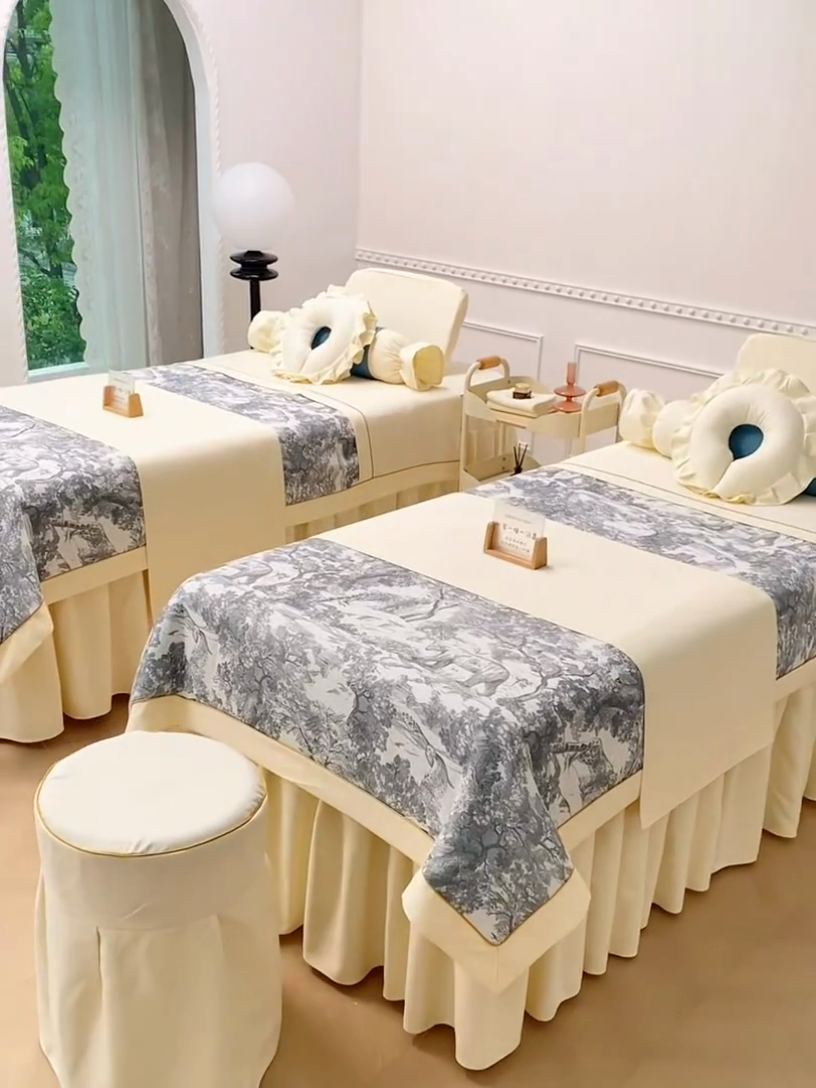 91家纺网 家纺一手货源 找家纺 莉人坊美容床罩批发 2024新款彩棉麻美容床罩系列 清雅杏色