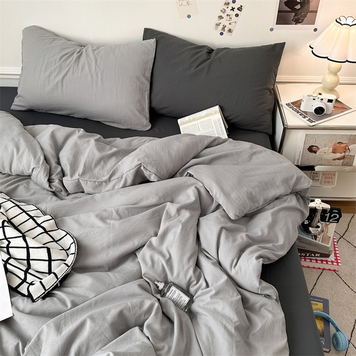 91家纺网 家纺一手货源 找家纺 多品家纺 2024新款超柔混搭水洗棉四件套--单被套 银灰+深灰