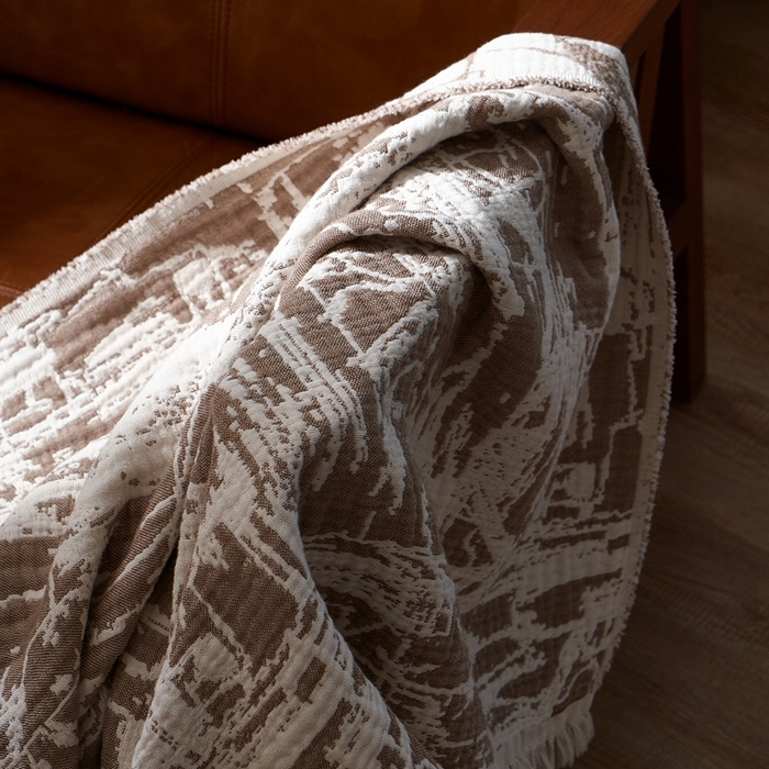 91家纺网 家纺一手货源 找家纺 子和 2024新款全棉缩绒毯（浅色） 北岛野大地棕