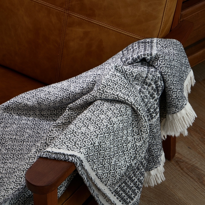 91家纺网 家纺一手货源 找家纺 子和 2024新款全棉缩绒毯（浅色） 光影马赛克深碳灰