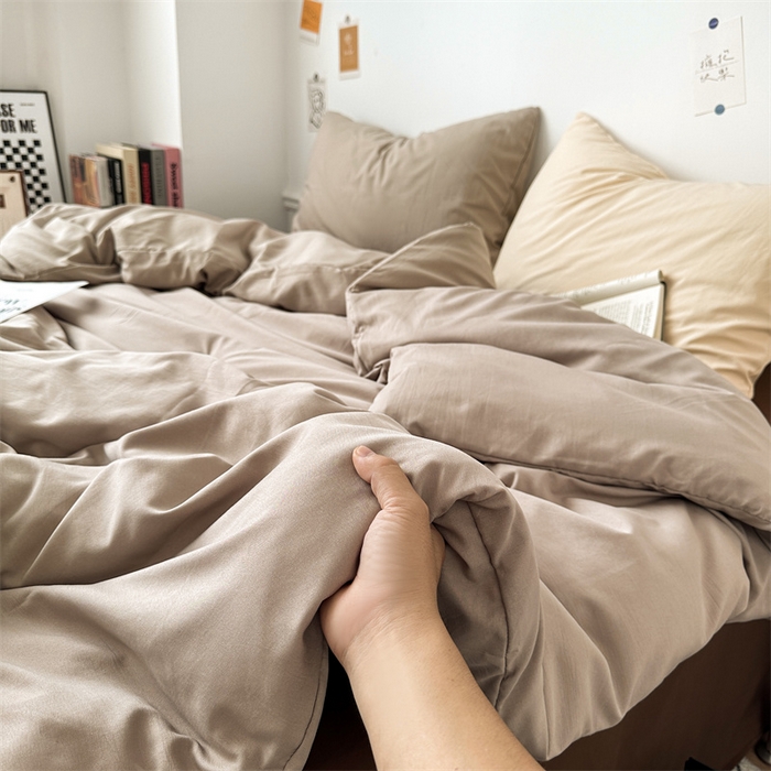 91家纺网 家纺一手货源 找家纺 多品家纺 2024新款超柔混搭水洗棉四件套 卡其灰+棕咖