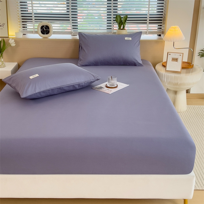 91家纺网 家纺一手货源 找家纺 798家纺 2025新款12868全棉格子纯色单床笠 布鲁蓝