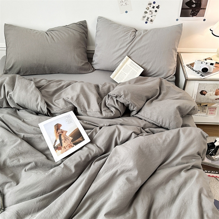 91家纺网 家纺一手货源 找家纺 多品家纺 2024新款超柔混搭水洗棉四件套--单被套 浅灰+银灰