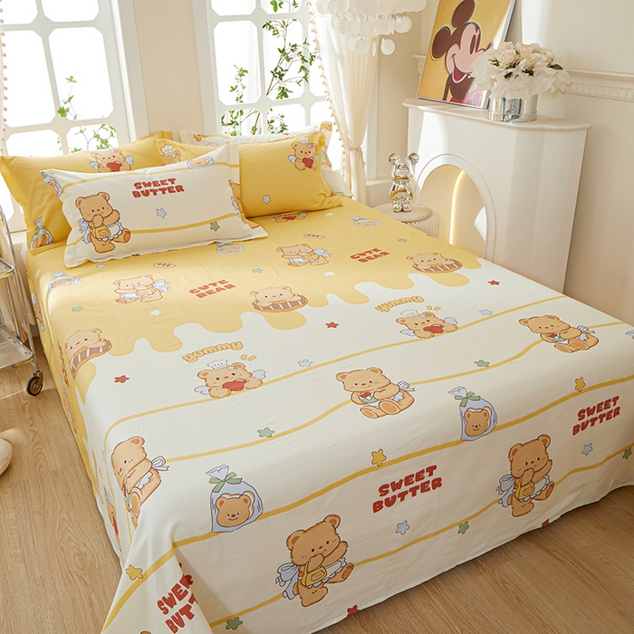 91家纺网 家纺一手货源 找家纺 钰伶 2025新款全棉简约12868纯棉单床单 黄油小熊A版