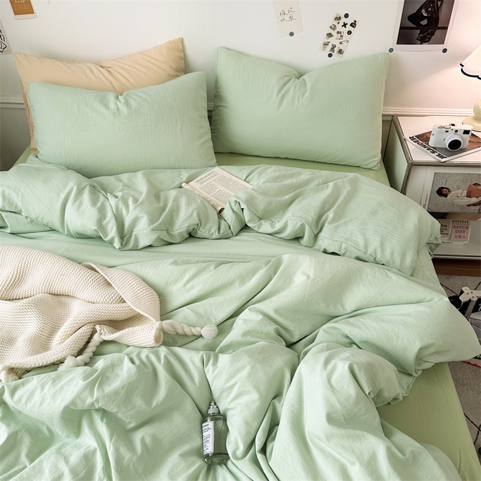 91家纺网 家纺一手货源 找家纺 多品家纺 2024新款超柔混搭水洗棉四件套--单被套 藻绿+奶绿
