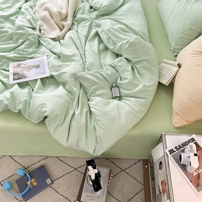 91家纺网 家纺一手货源 找家纺 多品家纺 2024新款超柔混搭水洗棉四件套--单被套 藻绿+奶绿