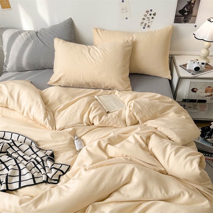 91家纺网 家纺一手货源 找家纺 多品家纺 2024新款超柔混搭水洗棉四件套--单被套 米黄+银灰