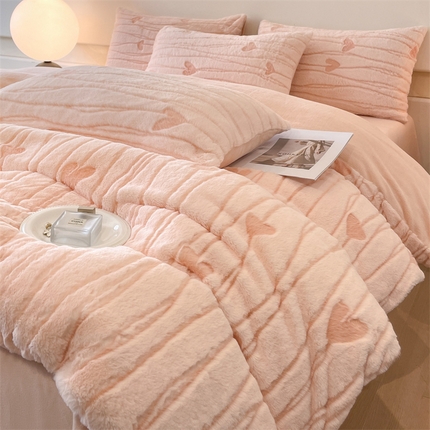 91家纺网 家纺一手货源 找家纺 （总）798家纺 2025新款兔毛提花双拼四件套-简爱系列