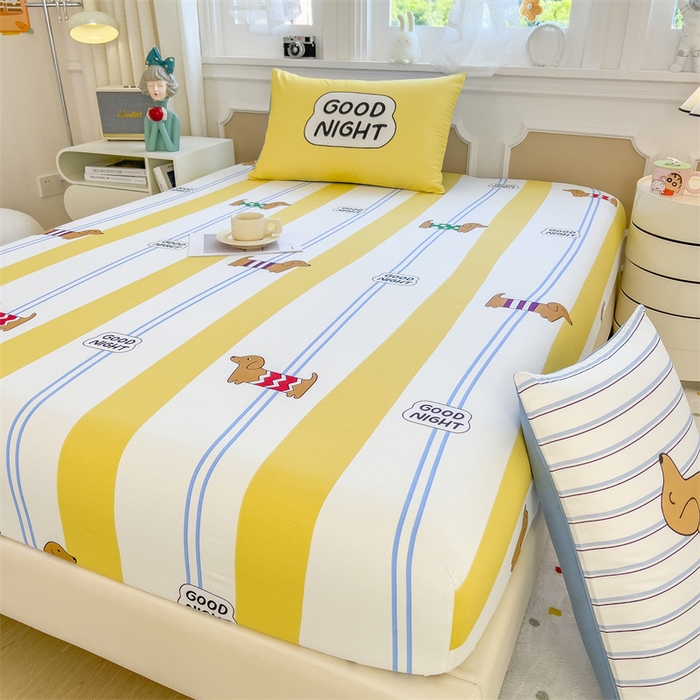 91家纺网 家纺一手货源 找家纺 798家纺 2025新款12868全棉印花床笠 布丁狗狗