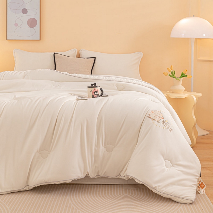 91家纺网 家纺一手货源 找家纺 佳居缘 2024新款云柔棉羊绒大豆被 白色