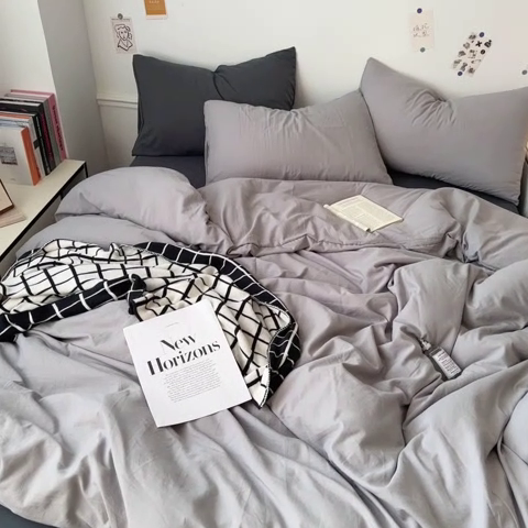91家纺网 家纺一手货源 找家纺 多品家纺 2024新款超柔混搭水洗棉四件套--单被套 银灰+深灰