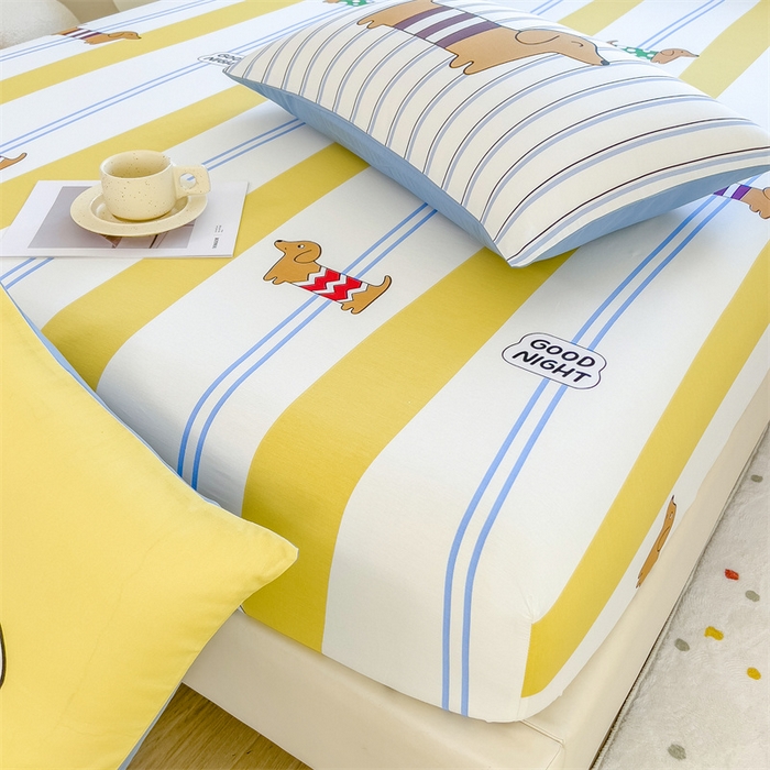 91家纺网 家纺一手货源 找家纺 798家纺 2025新款12868全棉印花床笠 布丁狗狗