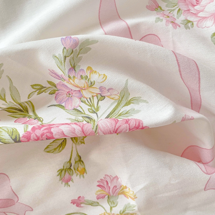 91家纺网 家纺一手货源 找家纺 暖芯优选 204新款直播爆款全棉-ins印花系列四件套纯棉三件套床单床笠浪漫蝴蝶结