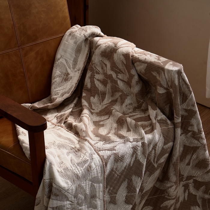 91家纺网 家纺一手货源 找家纺 子和 2024新款全棉缩绒毯（浅色） 鸽羽从林大地棕