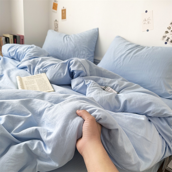 91家纺网 家纺一手货源 找家纺 多品家纺 2024新款超柔混搭水洗棉四件套--单被套 雾霾蓝