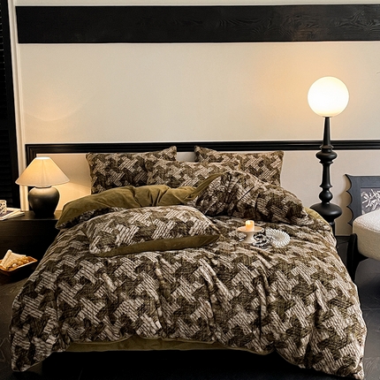 91家纺网 家纺一手货源 找家纺 798家纺 2025新款兔毛印花四件套美拉德系列 美拉德-贝拉迪绿