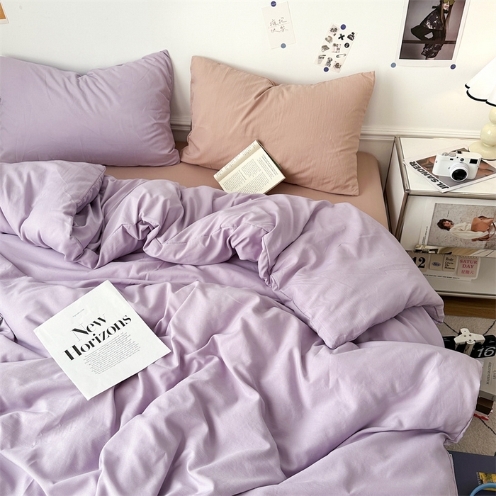 91家纺网 家纺一手货源 找家纺 多品家纺 2024新款超柔混搭水洗棉四件套--单被套 紫罗兰+藕粉